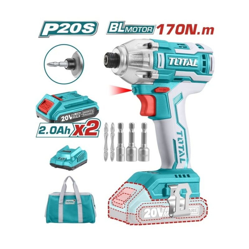 Visseuse à chocs sans fil 20 V 170 N.m tige hexagonale 1/4 TOTAL TIRLI2002