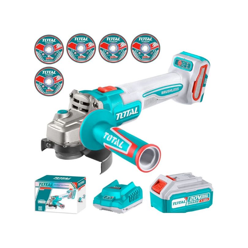 Meuleuse d'angle sans fil brushless TOTAL TAGLI261521 20 V disque 115 mm avec batterie et chargeur