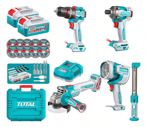 Kit 3 outils sans fil 20V Perceuse à percussion + Meuleuse + Marteau perforateur TOTAL TOSLI250692