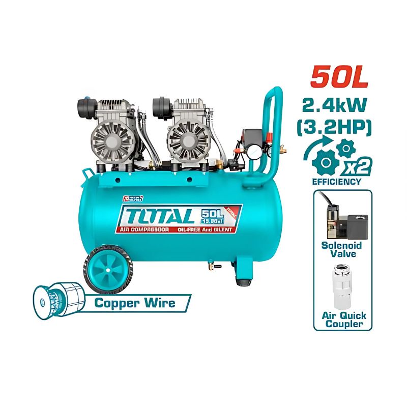 Compresseur d’air 50L double moteur – 2×1200W 3.2HP 8 Bars TOTAL TCS2240508