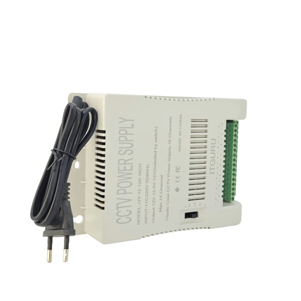 Bloc d’alimentation caméras 16 canaux ITGURU — vue intérieure
