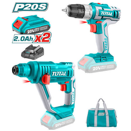 Kit combo sans fil TOTAL TCKLI2008 avec perceuse-visseuse et marteau perforateur 20 V