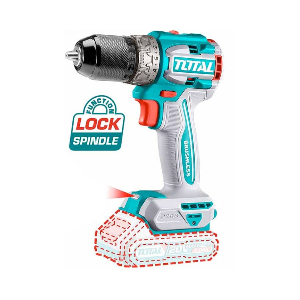 Visseuse perceuse sans fil brushless TOTAL TIDLI206681 20 V avec 2 batteries