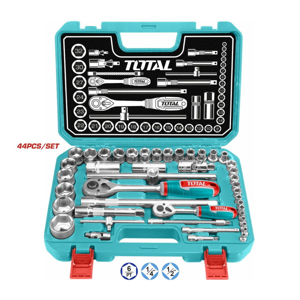 Ensemble de 44 douilles 1/4″ + 1/2″ TOTAL THT421441