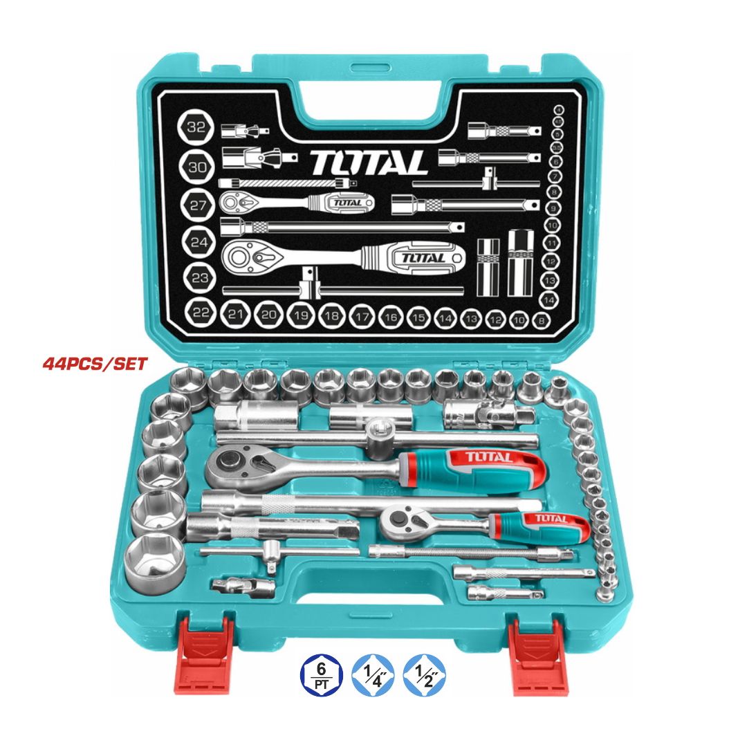 Ensemble de 44 douilles 1/4″ + 1/2″ TOTAL THT421441