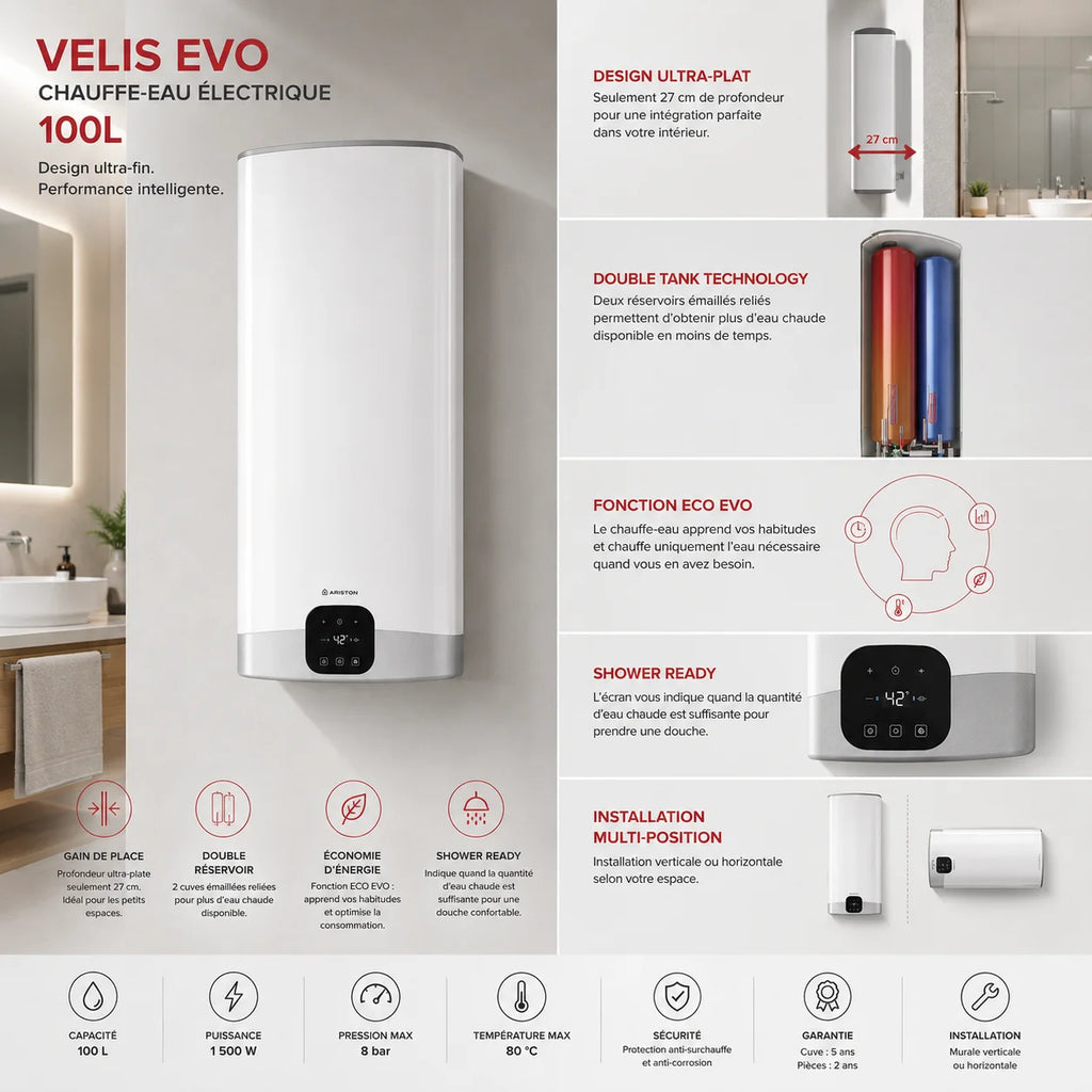 chauffe eau Velis EVO (Blanc) Ariston 100L