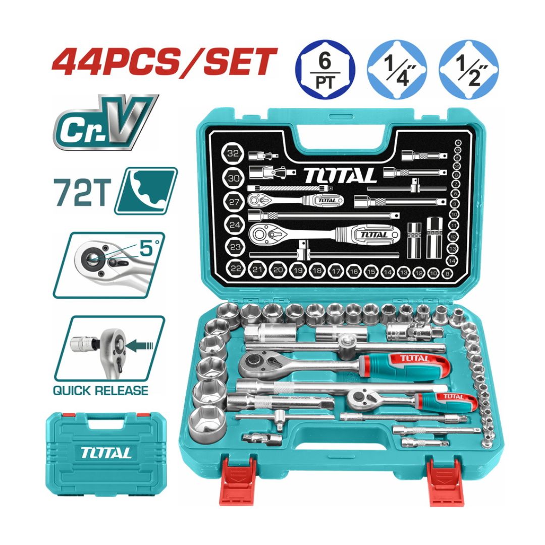 Ensemble de 44 douilles 1/4″ + 1/2″ TOTAL THT421441