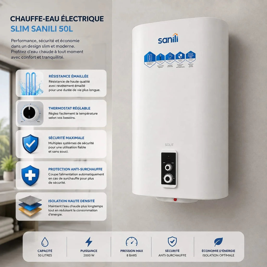 chauffe eau electrique slim Sanili 50L