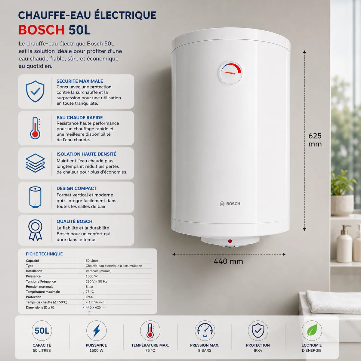 chauffe eau electrique Bosch 50L