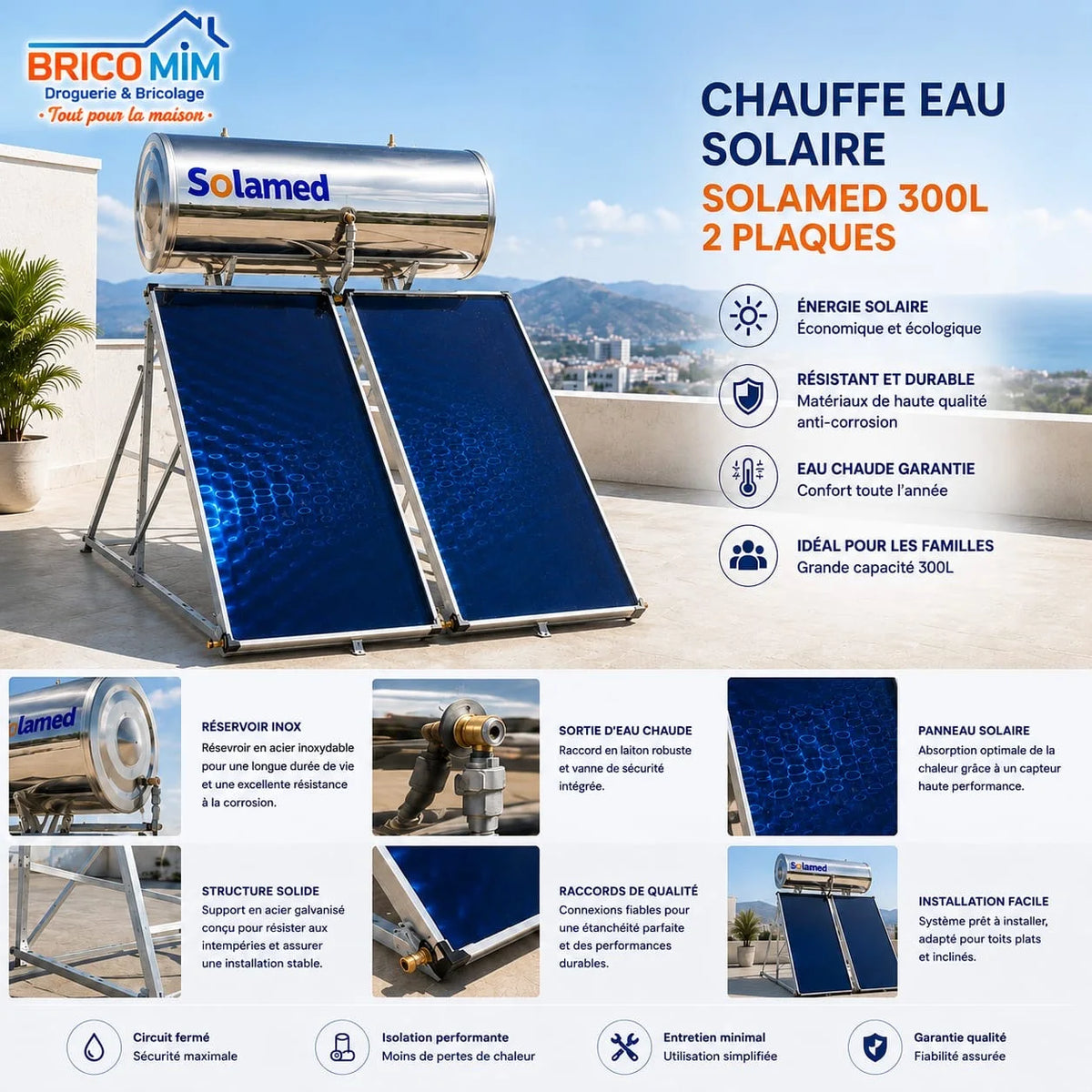 CHAUFFE EAU SOLAIRE SOLAMED 300L 2 PLAQUES