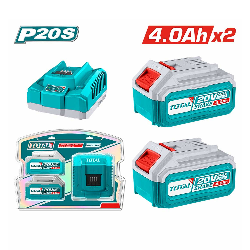 Kit Chargeur + 2 Batteries 20V 4.0AH TOTAL TFBCPK1424