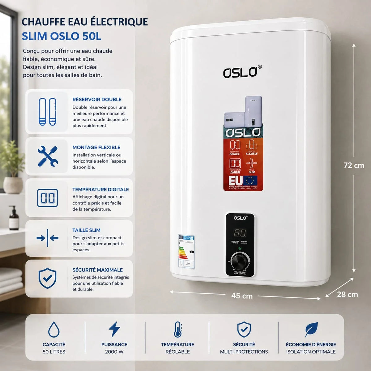 chauffe eau electrique slim OSLO 50L