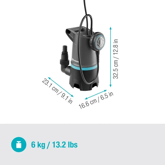 Pompe vide-cave Gardena 20000 basic et ses raccords 25 et 38 mm