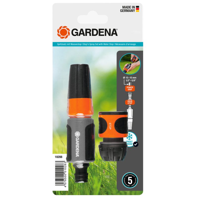 Nécessaire d'arrosage Gardena 15 mm : lance de nettoyage et raccord aquastop