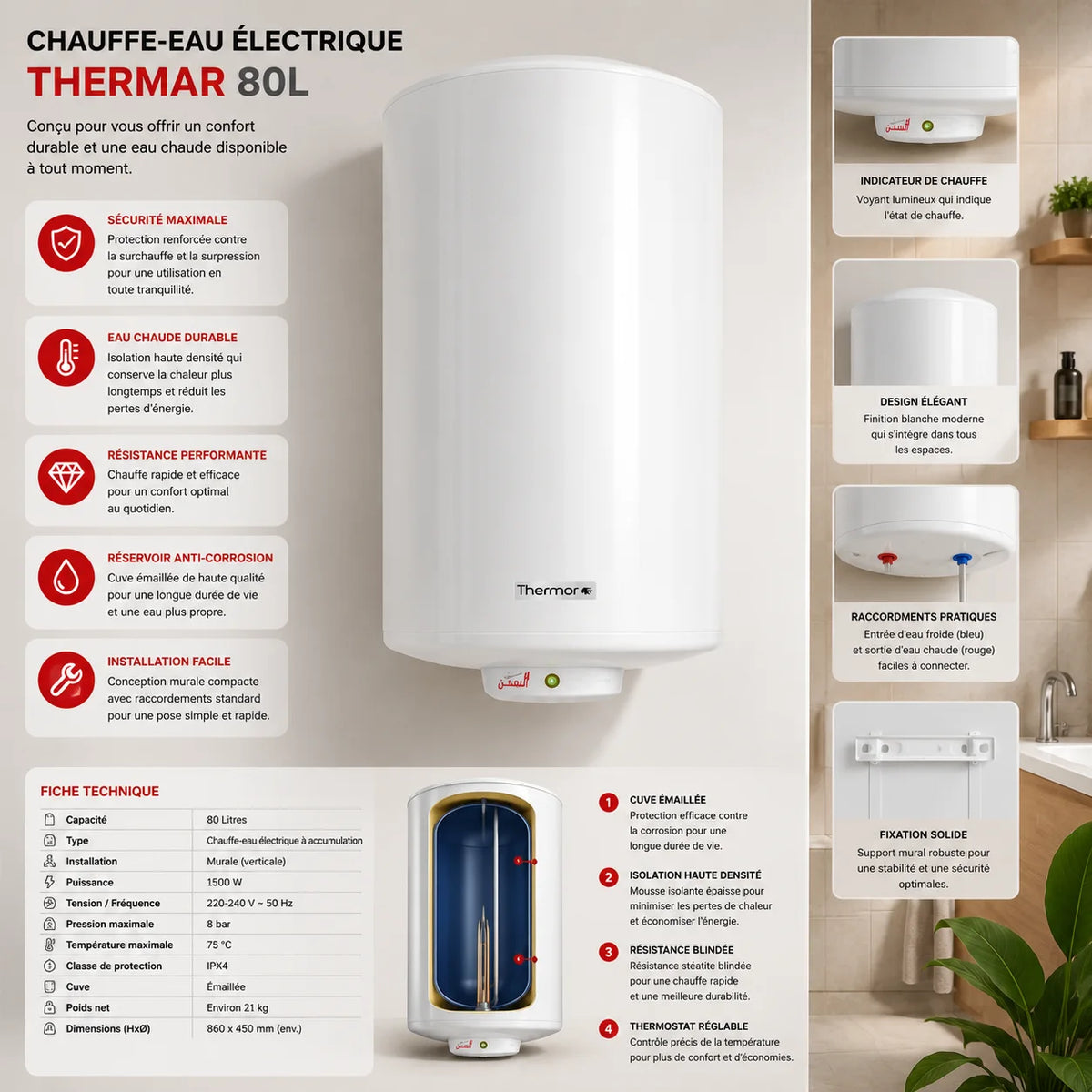chauffe eau electrique thermor 80L
