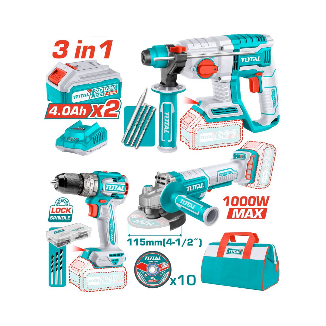 Pack Meuleuse visseuse et perforateur 20V 4Ah Brushless TOTAL TOSLI240202