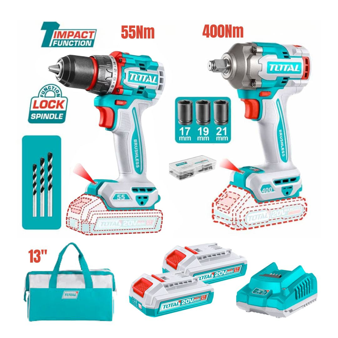 Pack visseuse 55N.m et Boulonneuse 400Nm 20V TOTAL PACK_THT26131_TIWLI2040_TDLI205582