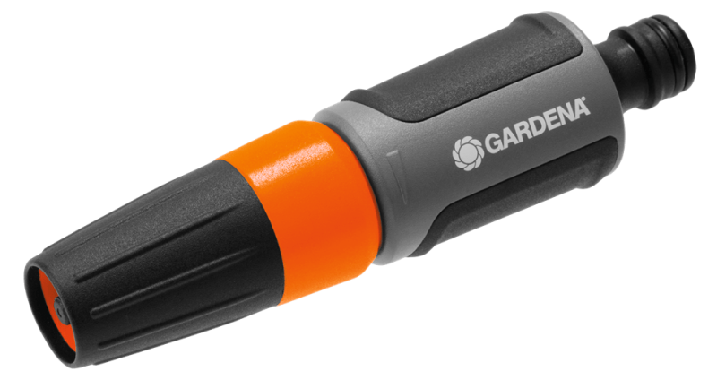 Les deux pièces du nécessaire d'arrosage Gardena 15 mm : lance et raccord aquastop