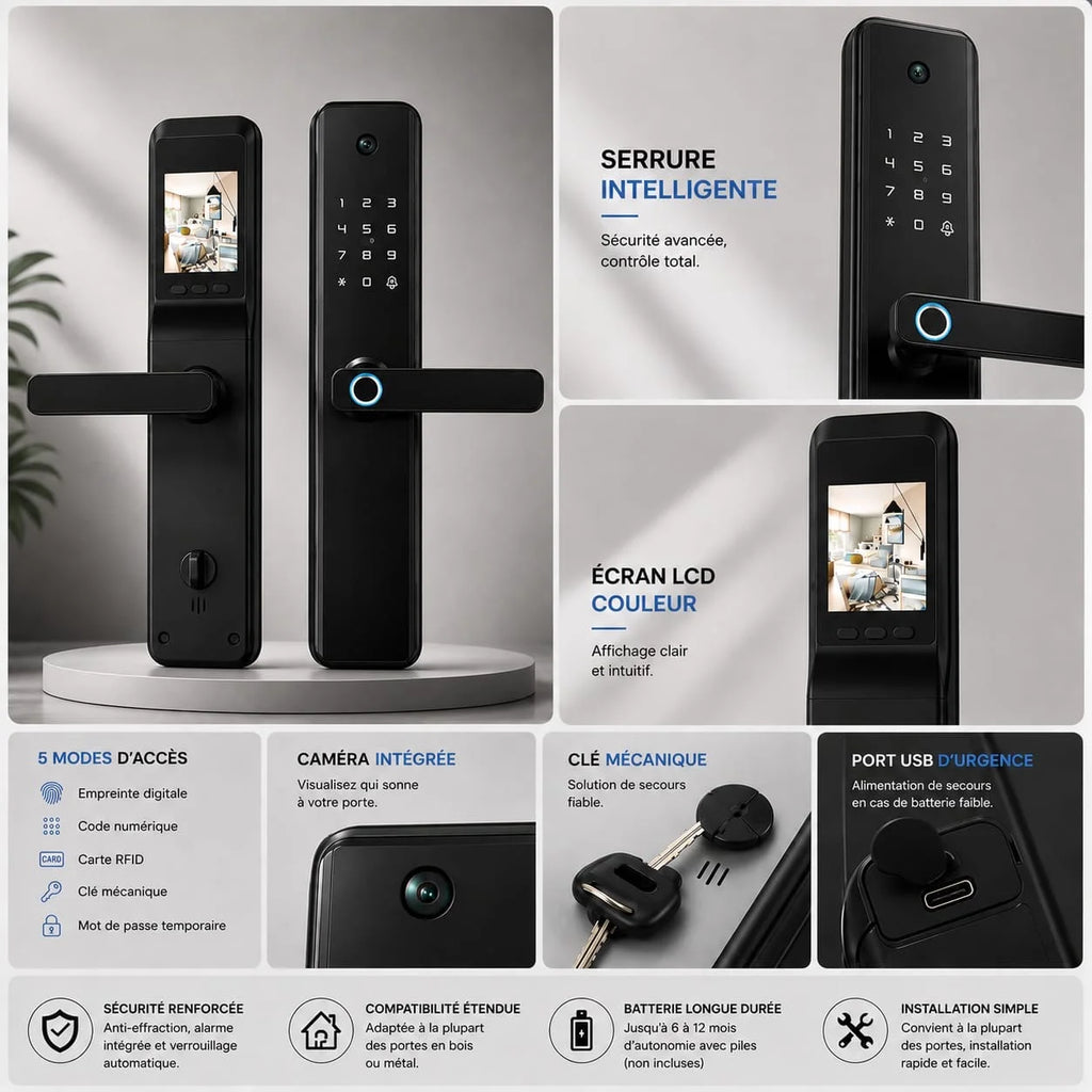 SERRURE DIGITALE M1 PRO noir  Black Tuya Lock1