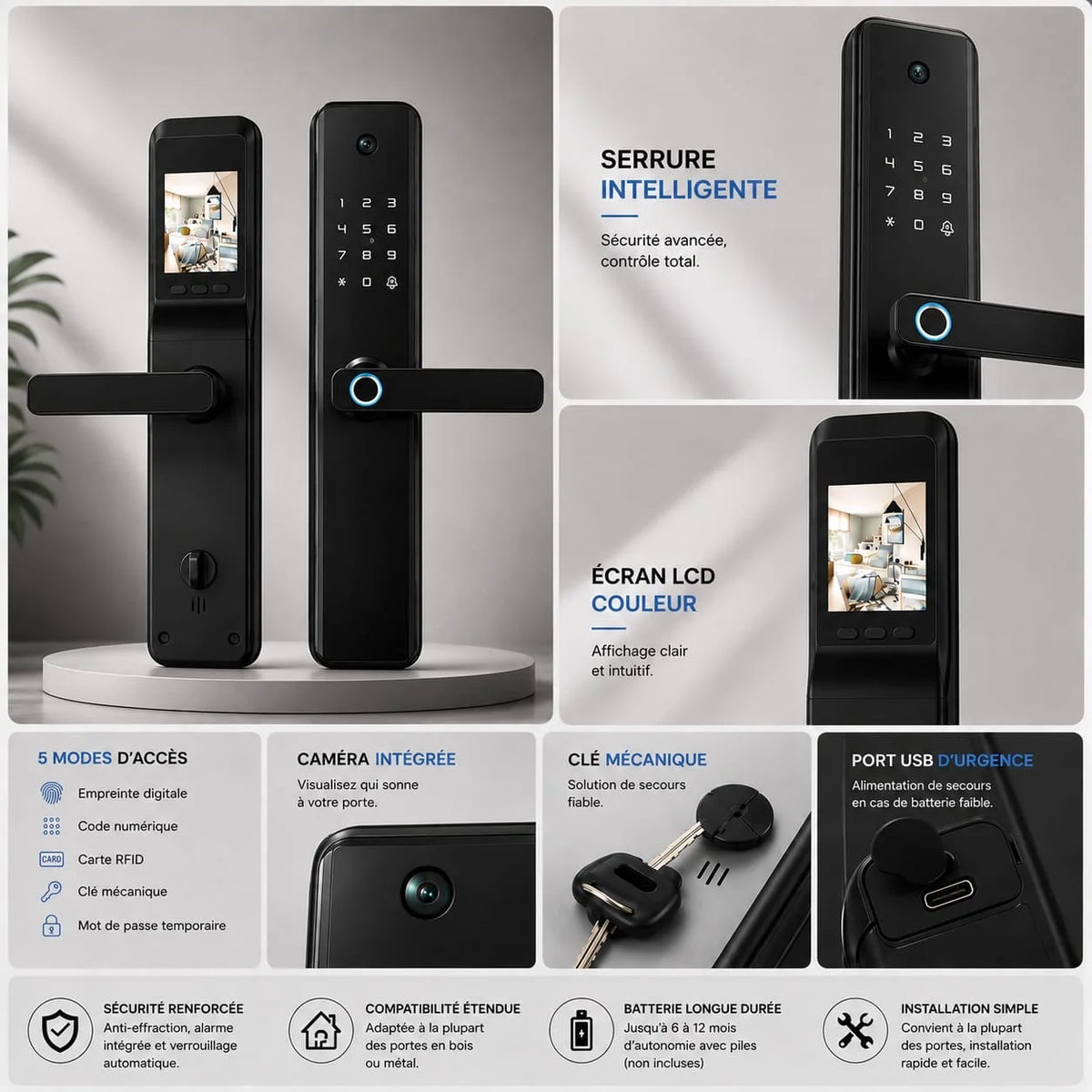 SERRURE DIGITALE M1 PRO noir  Black Tuya Lock1