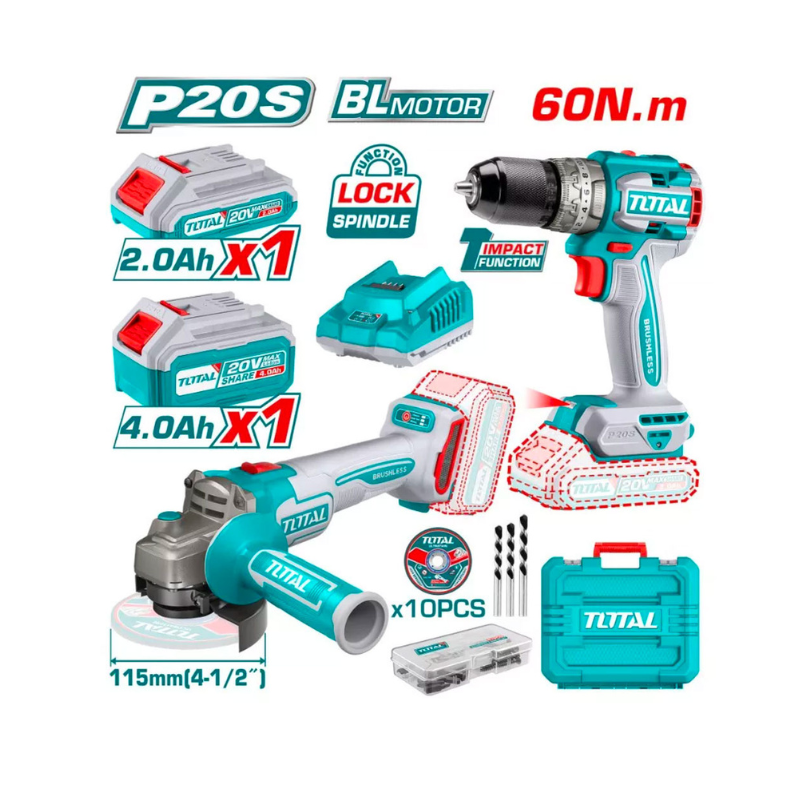 Pack Visseuse 20V et Meuleuse Sans fil 20V TOTAL TCKLI20273