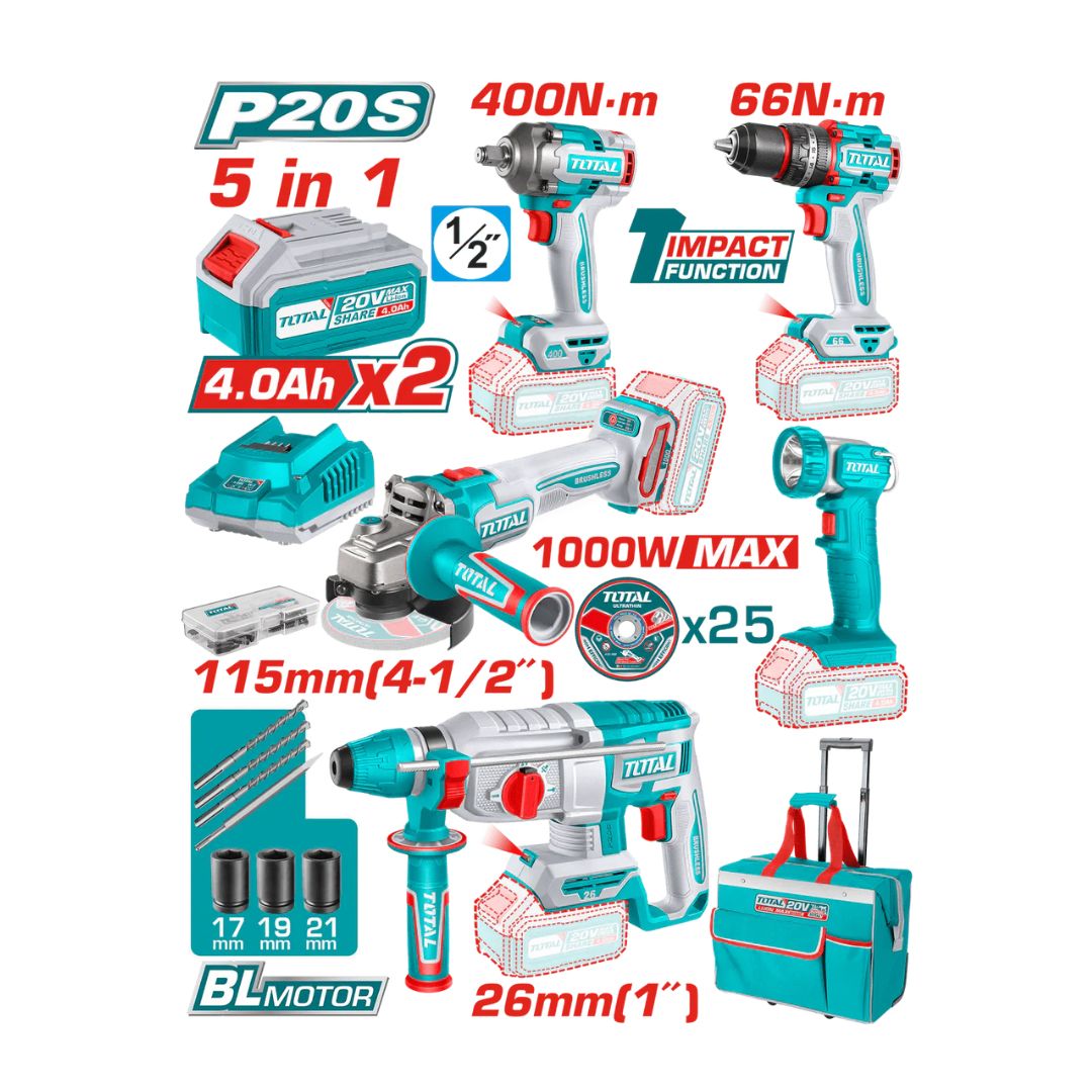 Pack 5en1 20V Sans fil TOTAL TCKLI20592