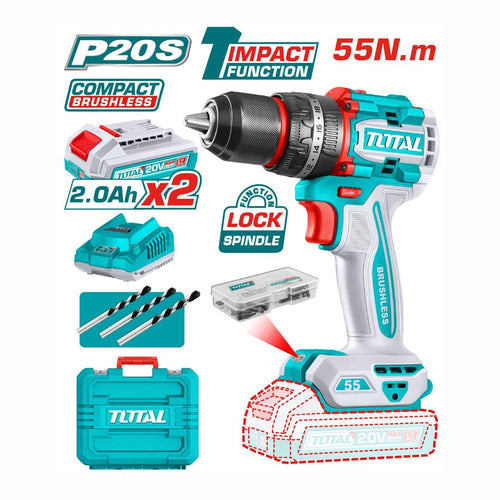 Perceuse visseuse sans fil 20 V 55 Nm batterie intégrée — TOTAL TIDLI20558