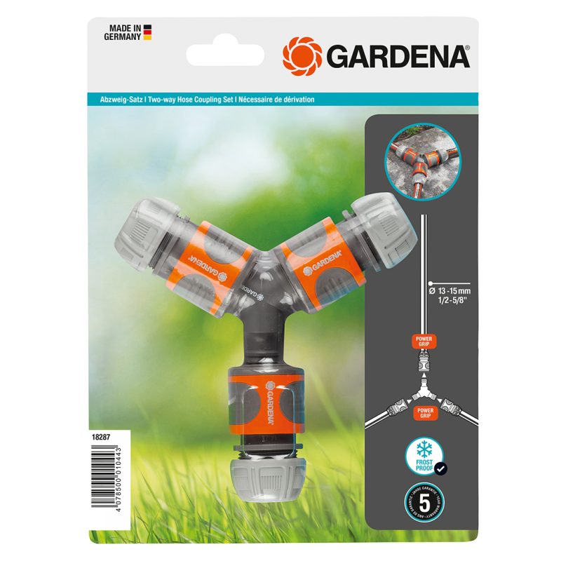 Nécessaire de dérivation Gardena 15 mm : dérivation en Y 3 voies et trois raccords rapides