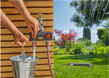 Sélecteur 2 circuits Gardena installé sur un point d'eau