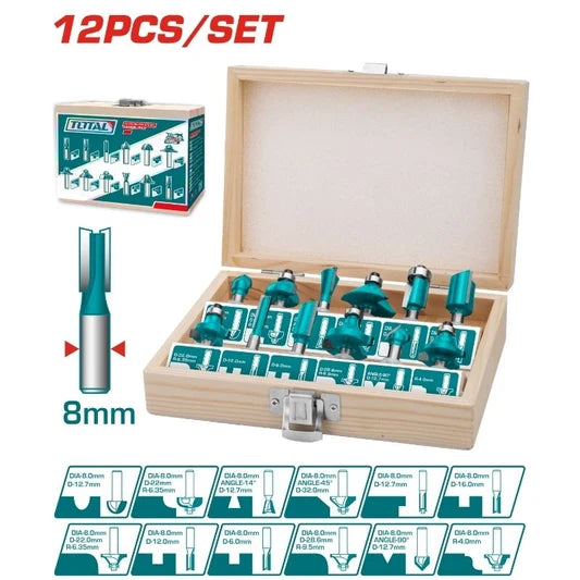 Ensemble de 12 fraises à défoncer TOTAL TACSR2121