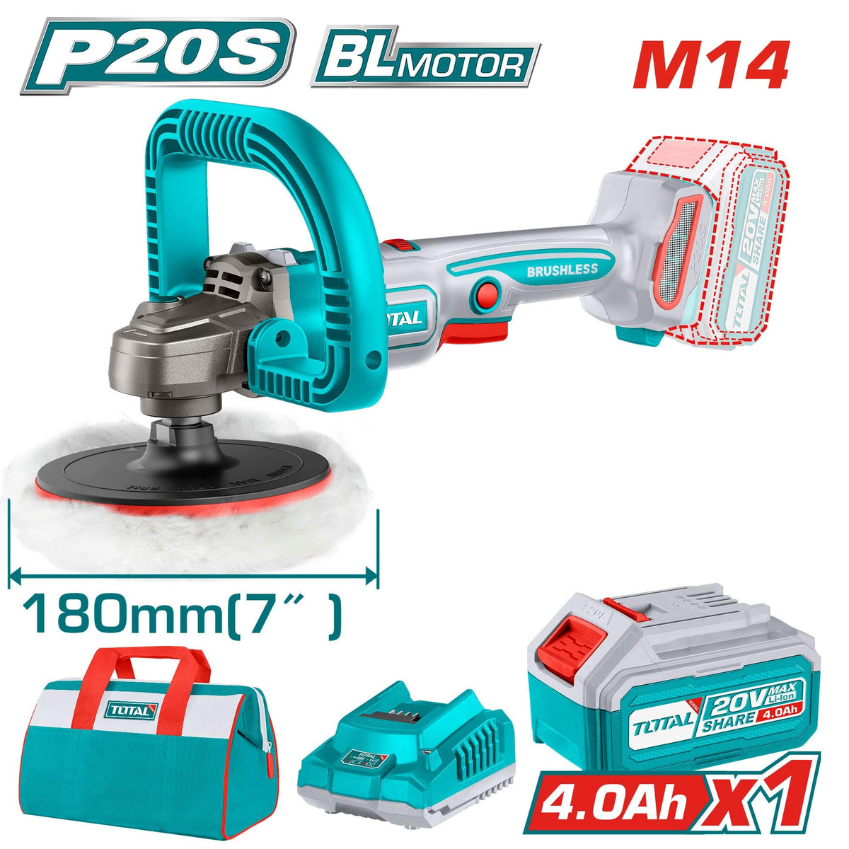 Polisseuse sans fil TOTAL TAPLI20181 20 V plateau 180 mm avec batterie 4 Ah