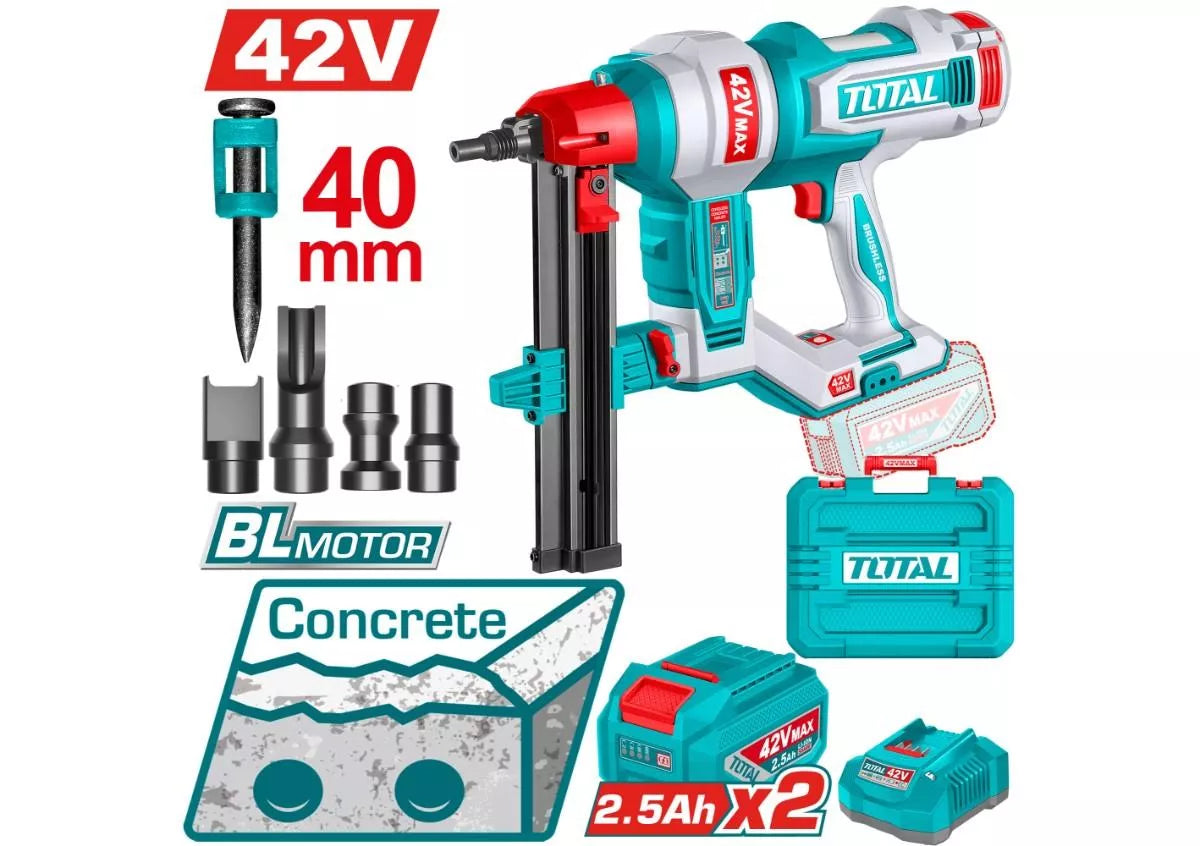 Pistolet à béton sans fil TOTAL TCNLI420602 42 V brushless avec batteries