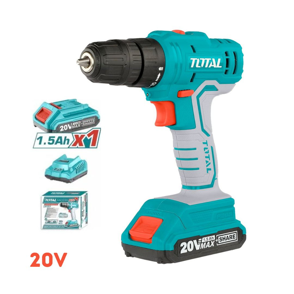 Visseuse perceuse sans fil TOTAL TDLI20011 20 V, 45 Nm, avec batterie et chargeur