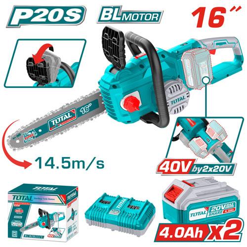 Scie à chaîne sans fil 40 V (2 × 20 V) brushless guide 16 pouces — TOTAL TGSLI401682