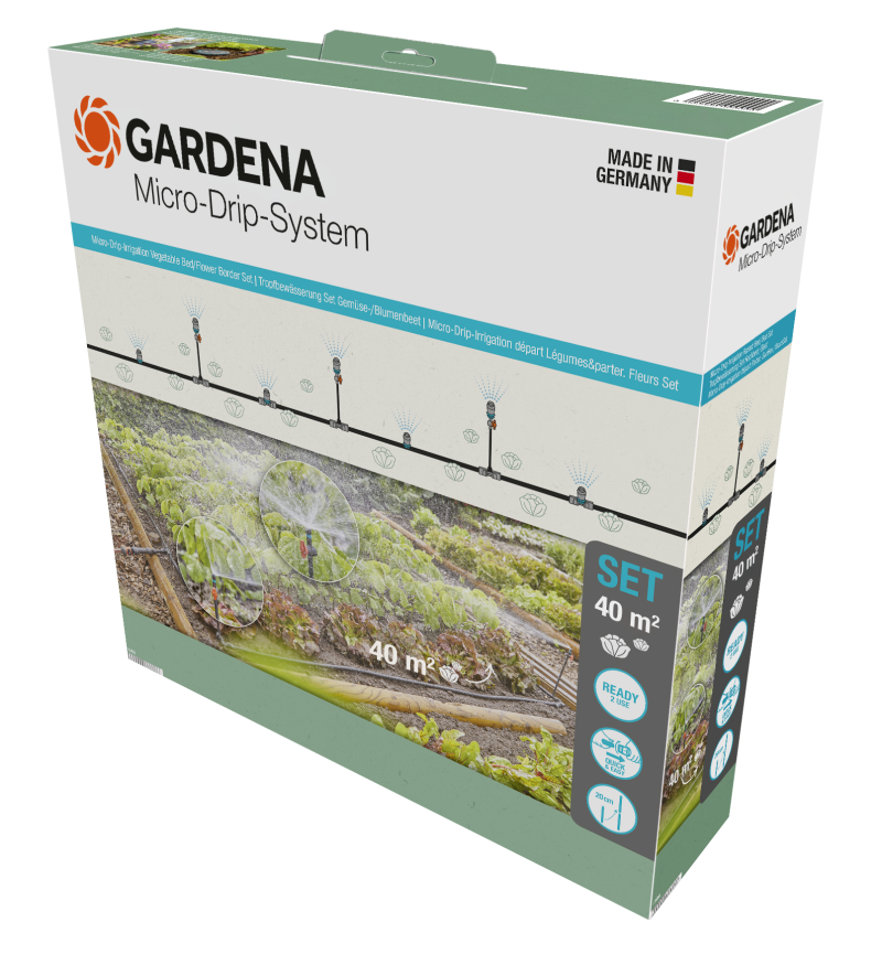 Kit d'initiation Gardena pour potagers jusqu'à 60 m², contenu du coffret