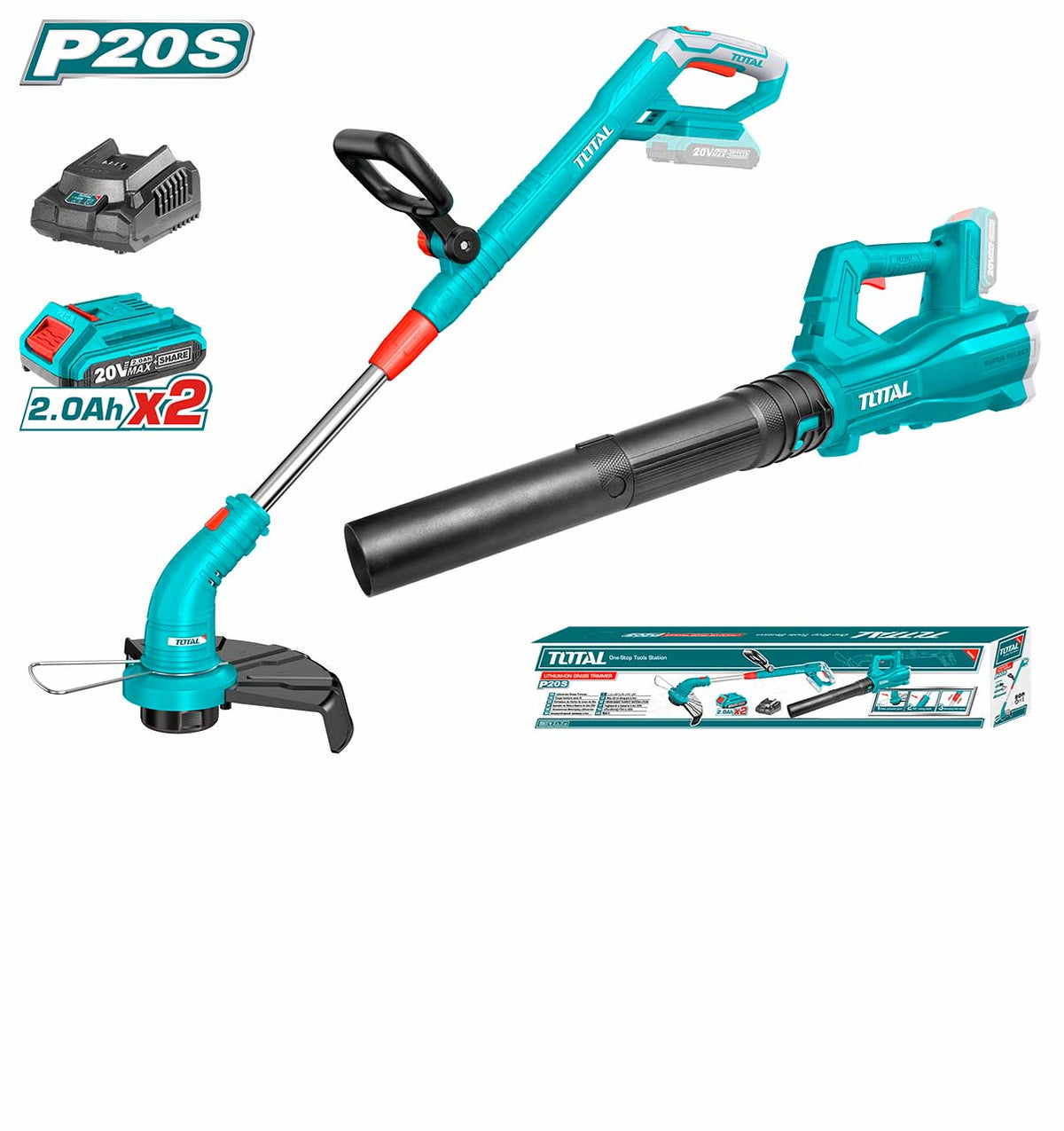 Pack TOTAL TOSLI23024 coupe-herbe et souffleur 20 V avec deux batteries et chargeur