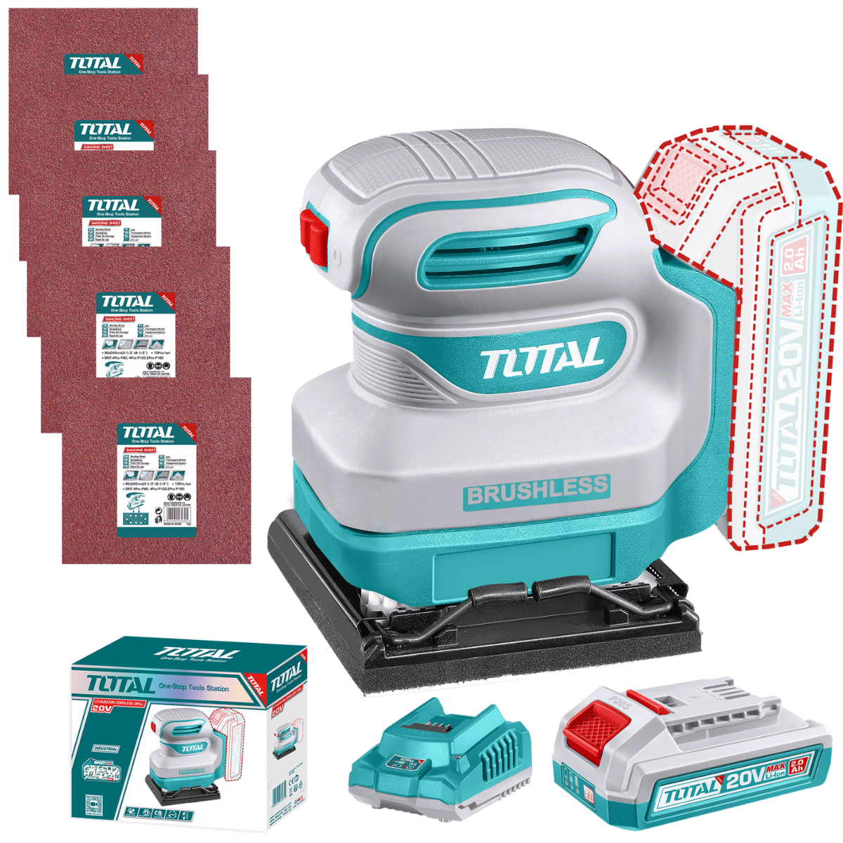 Ponceuse orbitale sans fil TOTAL TSHSLI20241 20 V avec batterie