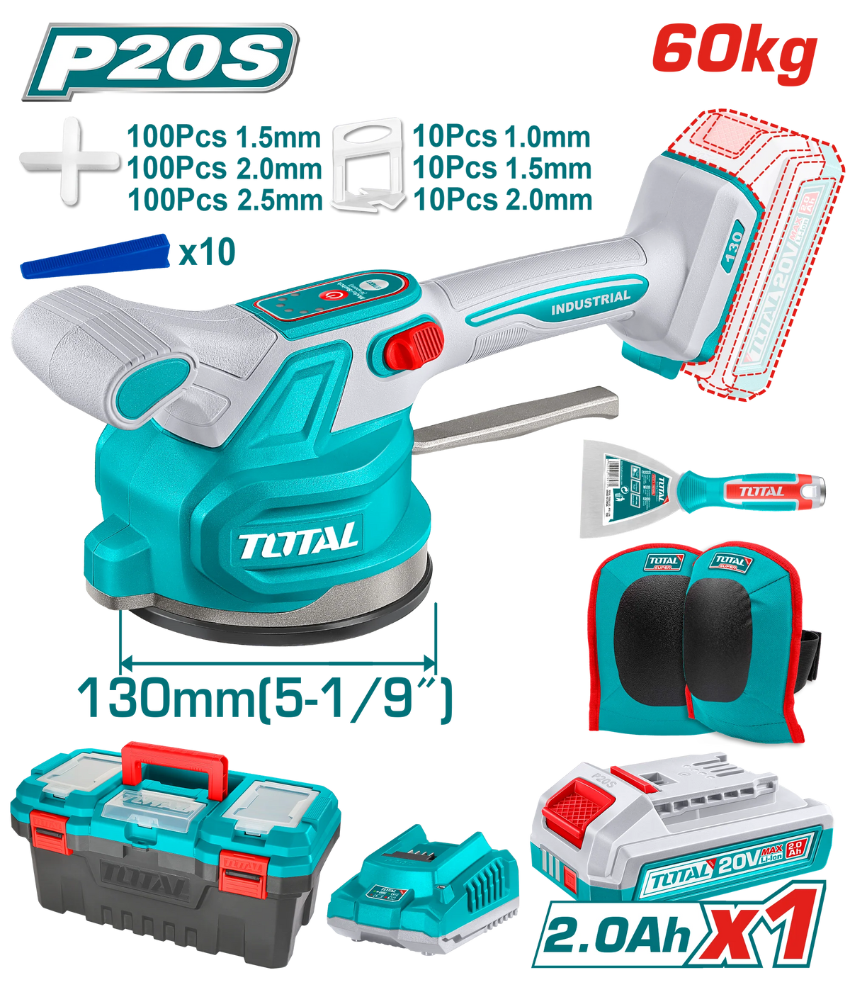Carreau vibrant 20 V 2.0 Ah TOTAL TTVLI20018
