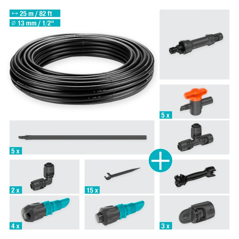 Schéma d'installation du kit Gardena pour potager de 60 m²