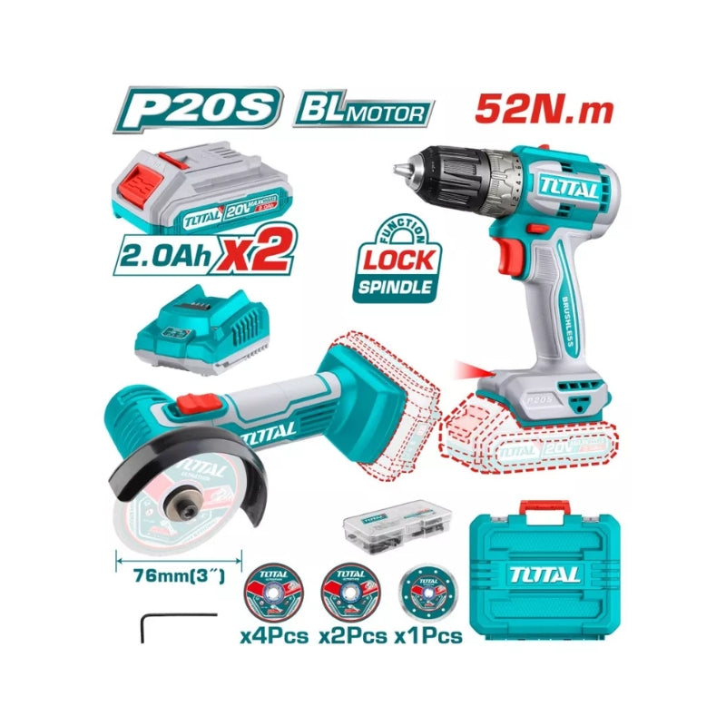 Pack Visseuse brushless et Meuleuse 20V TOTAL TCKLI20278