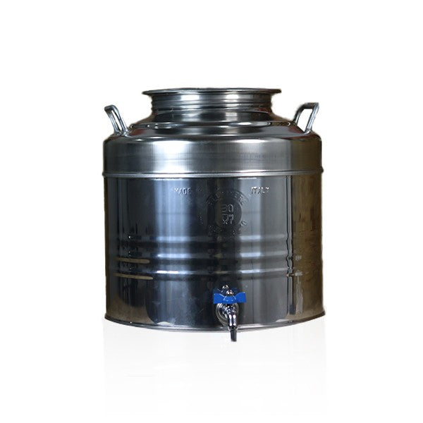 Bidon d'huile d'olive inox 30 L avec poignées et robinet
