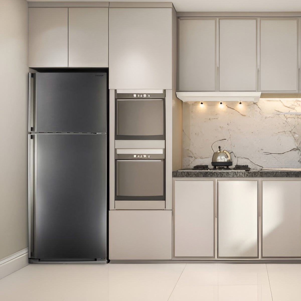 Réfrigérateur Sharp SJ-58C inox installé dans une cuisine