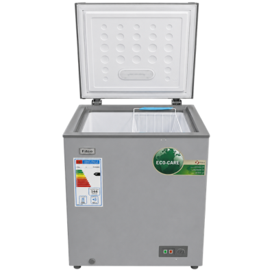 Congélateur coffre Fitco FFR105HS silver, couvercle ouvert