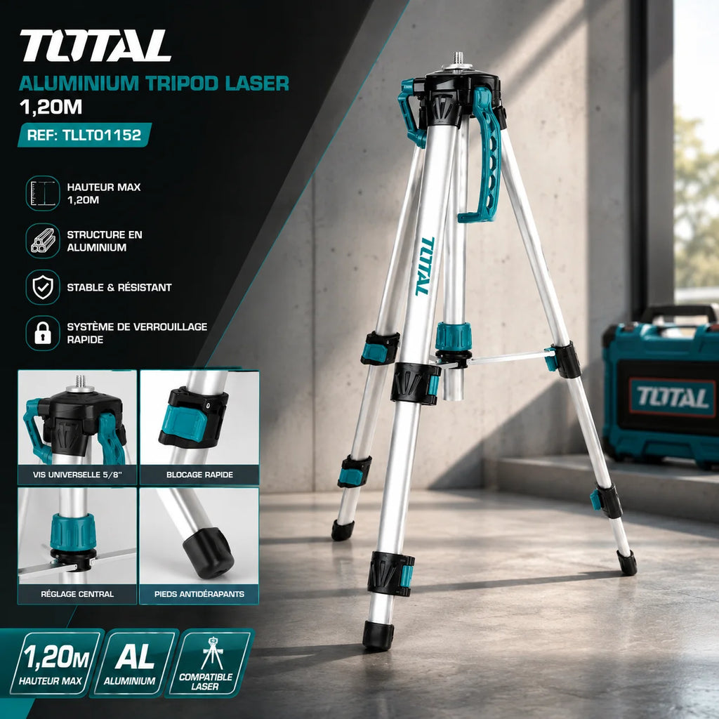 TOTAL Aluminium Tripod Laser 1,20M REF:TLLT01152