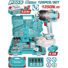 Coffret d'outils TOTAL THKTHP31262 126 pièces avec clé à chocs sans fil 20 V