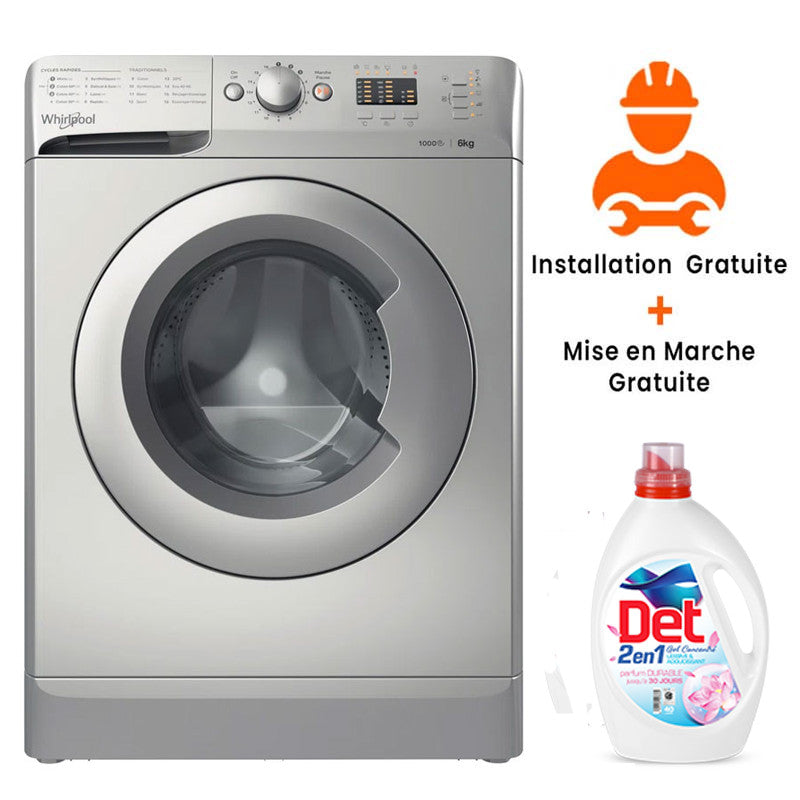 Machine à laver frontale 6 kg 1000 tr/min silver — Whirlpool WMTA6101S NA