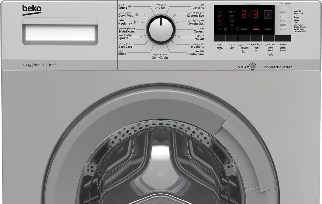 Machine à laver frontale 7 kg 1000 tr/min gris Inverter — Beko WTV7513BS — vue 3