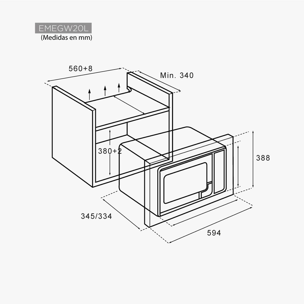 Dimensions d'encastrement EAS Electric EMEGW20L