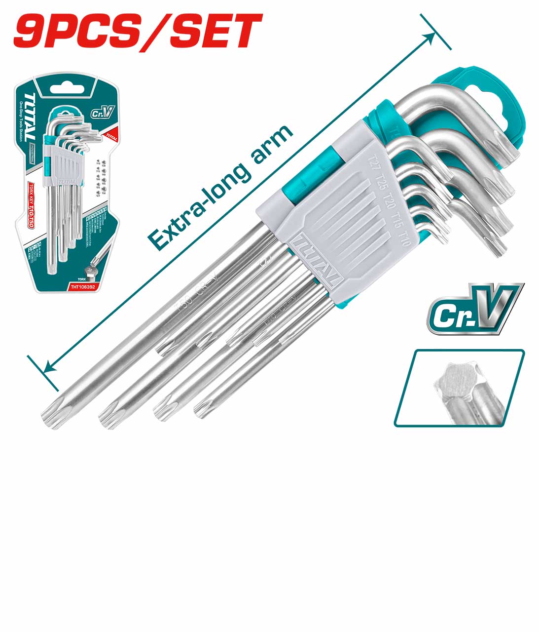 9 Pièces Clé Torx Bras Extra long TOTAL THT106391