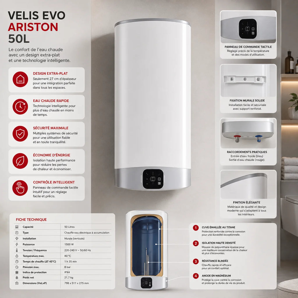 chauffe eau Velis EVO Arison (Blanc) 50L